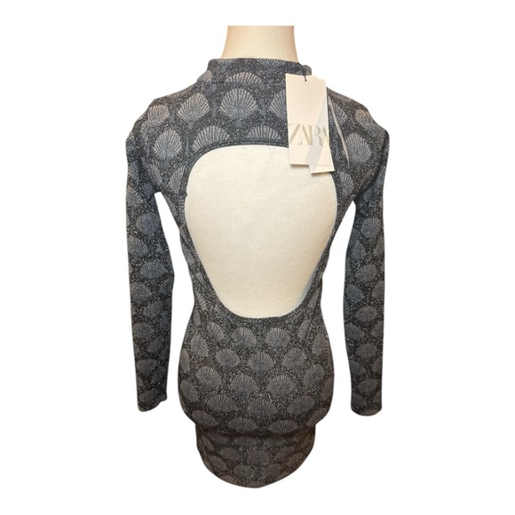 ZARA NWT Seamless Jacquard Shell Mock Neck Long Sleeved Stretch Knit Mini XS-S - Picture 6 of 13